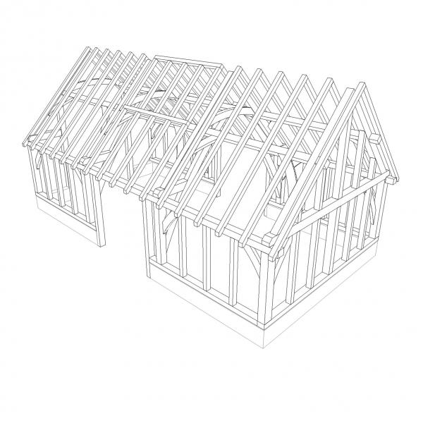 Design for a fully developed barn-style oak frame.