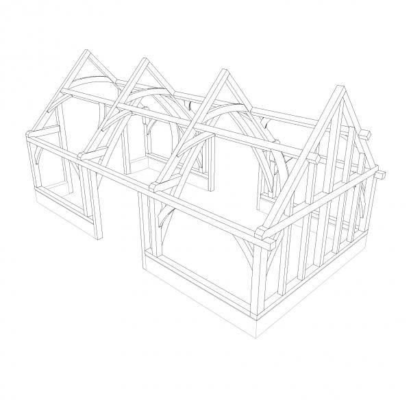 Design for a barn-style oak frame ready for direct glazing.