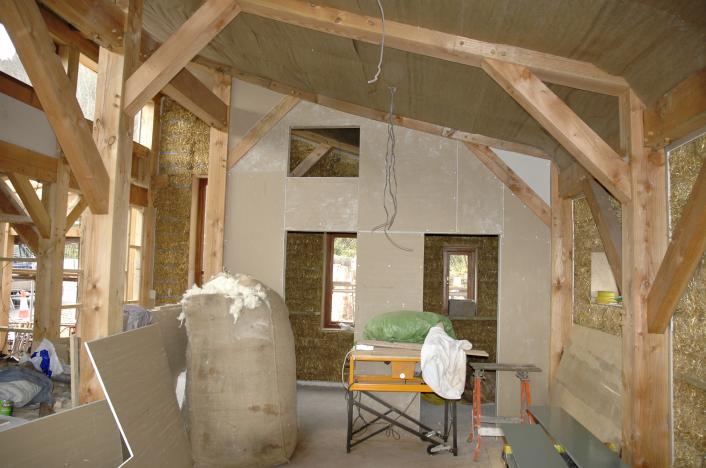 Inside a Douglas fir framed house during its construction.