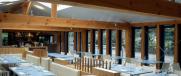 Douglas fir beams over the dining room at The Terrace Restaurant.