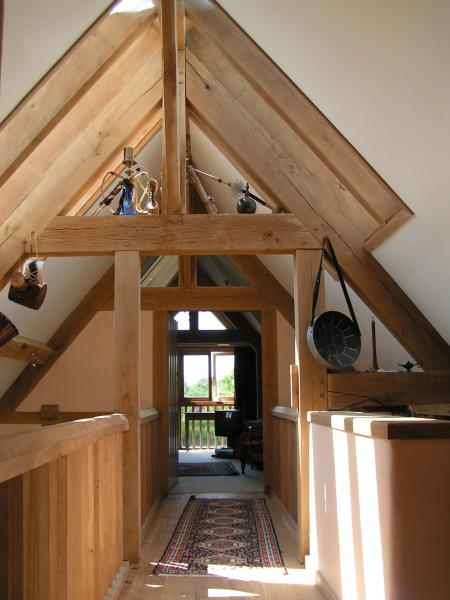 The hallway of an oak framed house.