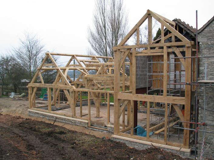An oak frame after it has been raised.
