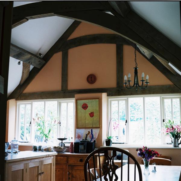 Oak framed kitchen, built in the house's original style.